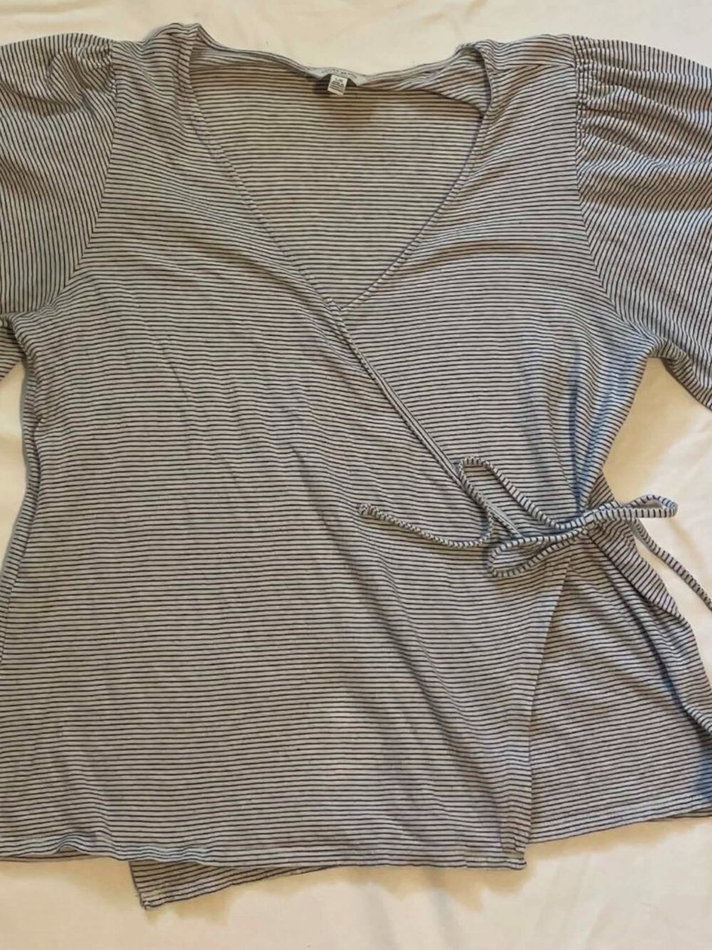 LUCKY BRAND Women’s Navy Blue/Cream Pin Striped Shirt with Tie Accent